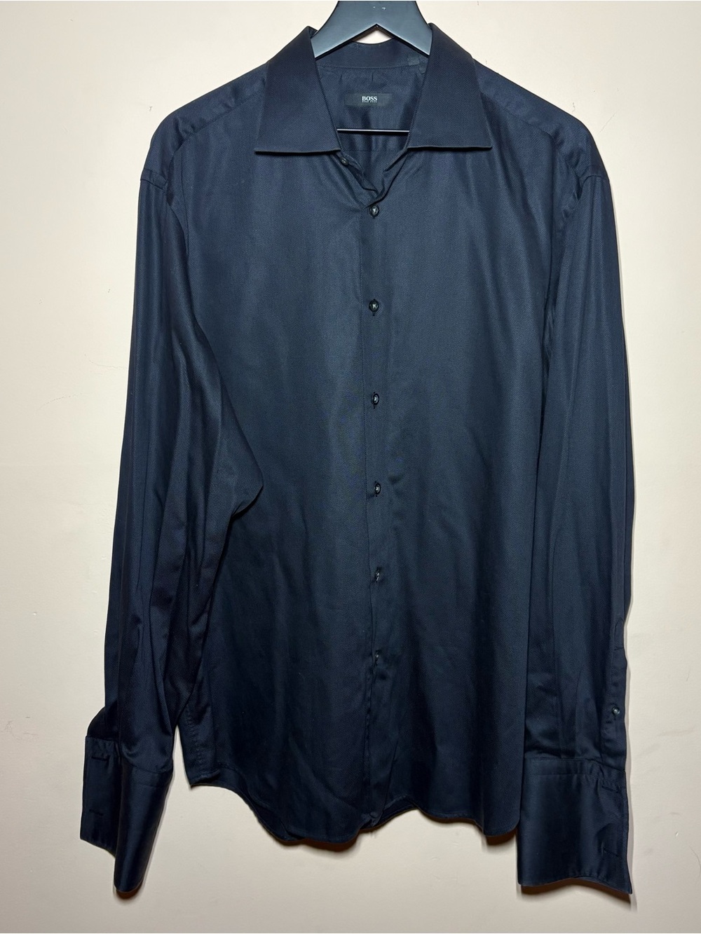 Hugo Boss Christoph X Black French Cuff Textured Dress Shirt XL